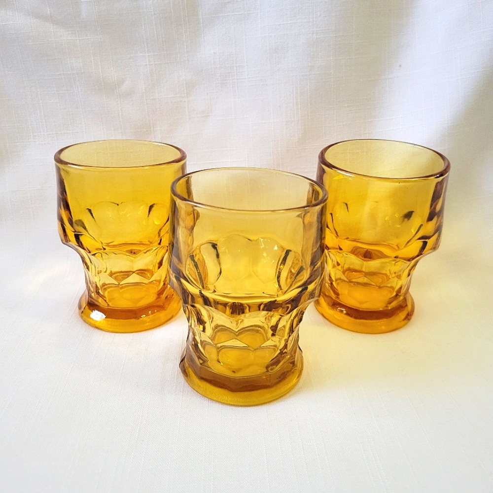 Vintage Viking Georgian Amber Glass Tumblers set of 3